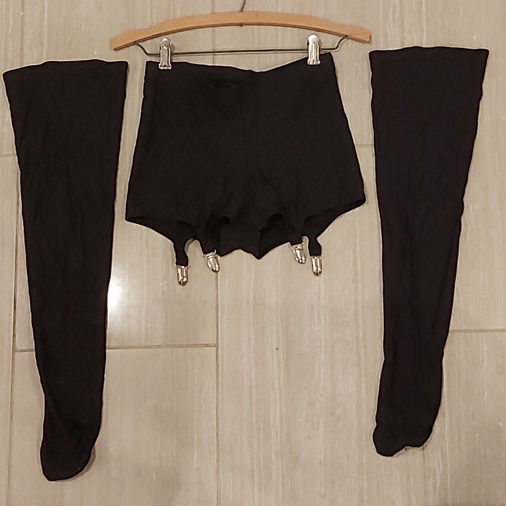 Blackmilk Matte Black Suspender Pantyhose MUSEUM
